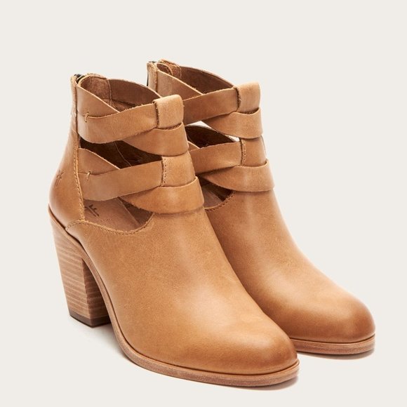 Frye Cameron Twist Tan Leather Heeled Ankle Boots - Picture 3 of 15